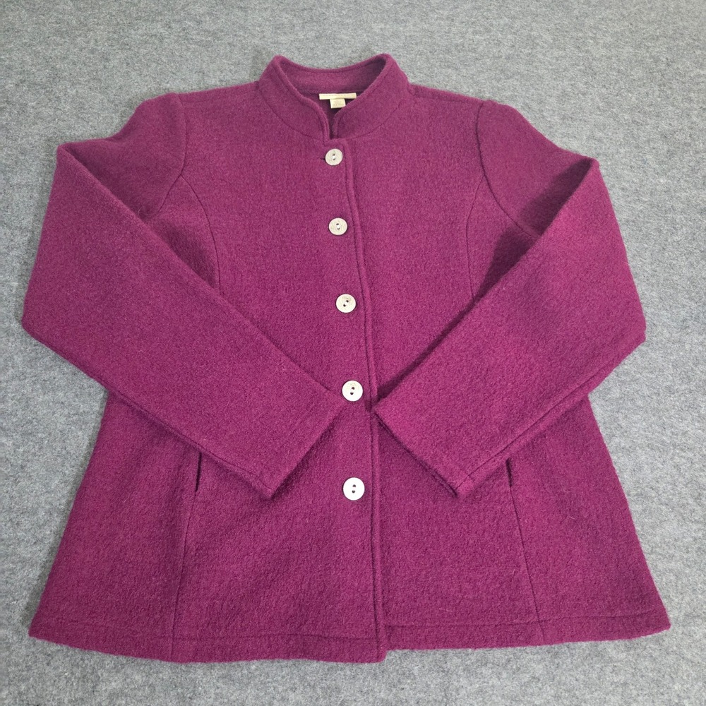 Appleseeds Jacket Womens L 100% Wool Berry Fuchsia Boiled Wool Button Coat